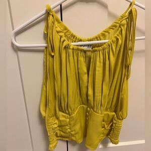 Yellow Sleeveless Gathered Waist Blouse